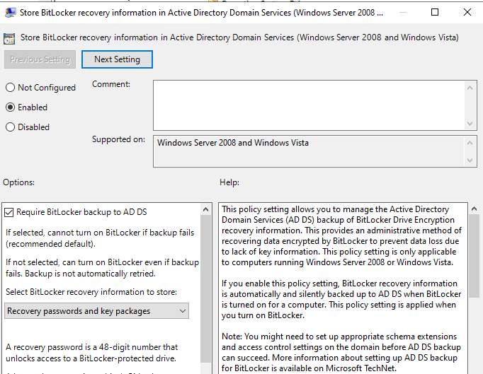 Configuring BitLocker with Windows Security Administration screenshot