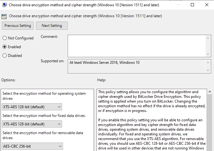 Configuring BitLocker with Windows Security Administration screenshot