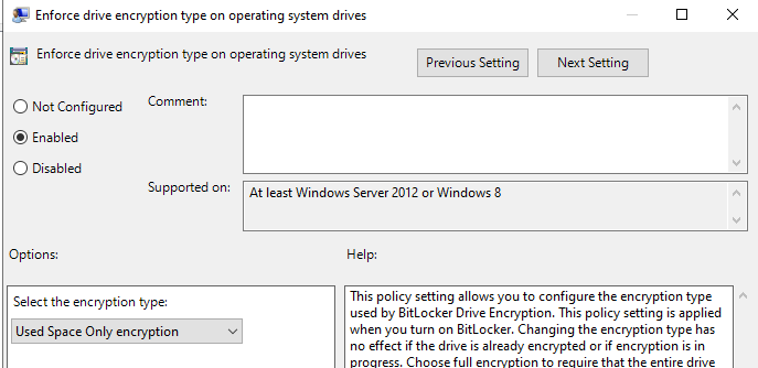 Configuring BitLocker with Windows Security Administration screenshot