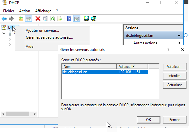 Autoriser serveur DHCP