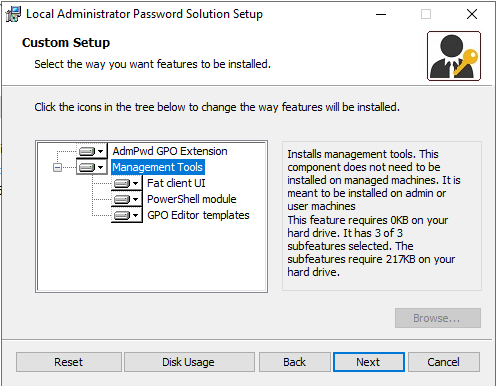 Manage LAPS Configuration Using MSI with Windows Security Administration screenshot
