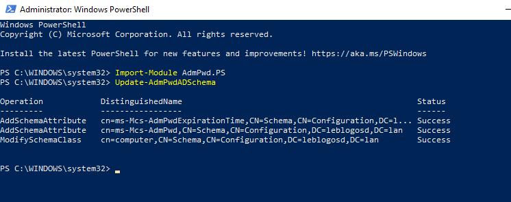Manage LAPS Configuration Using MSI with Windows Security Administration screenshot