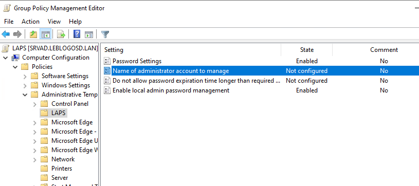 Manage LAPS Configuration Using MSI with Windows Security Administration screenshot