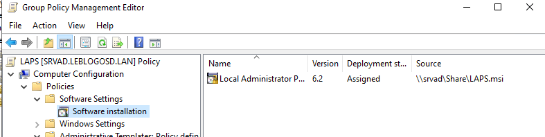 Manage LAPS Configuration Using MSI with Windows Security Administration screenshot