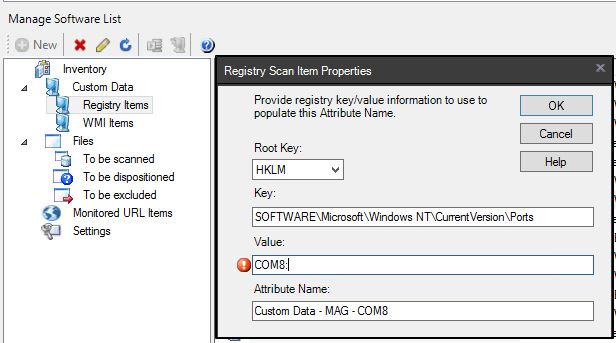 Inventory Registry keys screenshot