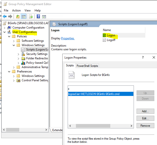 Deploying BGinfo via GPO with Windows Infrastructure Administration screenshot