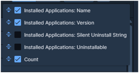 Interact column customization for installed application details