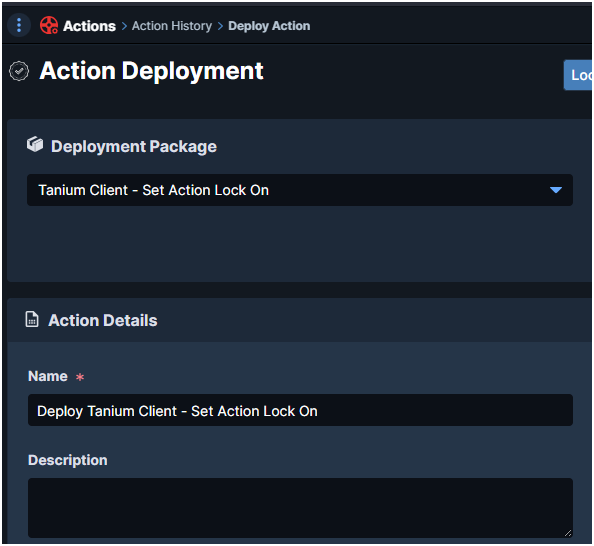 Deploy Action package used to set Action Lock on