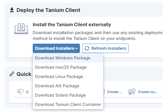 Windows folder containing SetupClient.exe and tanium-init.dat for Tanium Client installation
