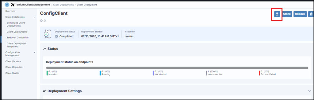 Download generated tanium-init.dat from Tanium Client Deployment