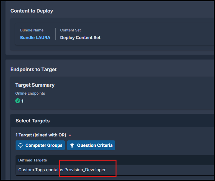 Tanium Deploy custom tag selection
